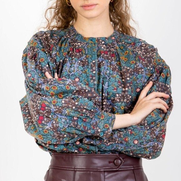 BA&SH Ulys Blouse Top Buttondown Cotton Floral Printed Bohemian XS US-2